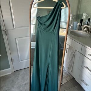 Crepe sea glass Birdy grey one shoulder Kira dress